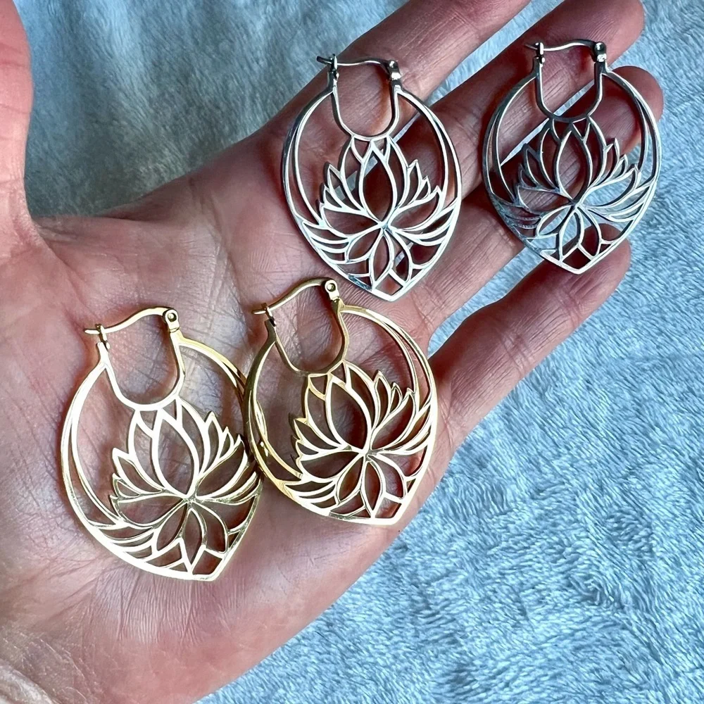 Enlighten. LOTUS Hoop Earrings. Stainless steel
